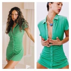 With Jean Ruched Alexa Mini Dress in Green S